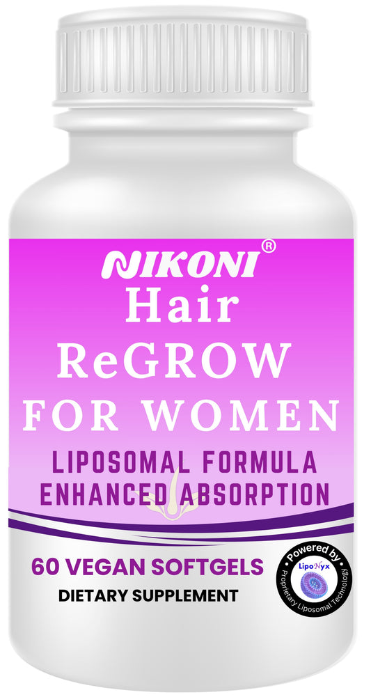 Nikoni Hair ReGROW Women's Liposomal Formula, Biotin, Keratin, Saw Palmetto and Botanical Essentials, Vegan, Gluten-Free, 60 Softgels