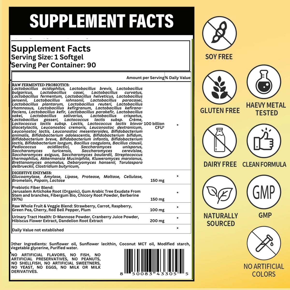Nikoni Fermented Probiotics 100 Billion CFU, 50 Strains with Prebiotics & Digestive Enzymes, 90 Vegan Softgels