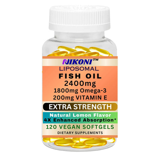 Nikoni Liposomal Lemon Flavored Fish Oil 2400 mg with 200 mg of Vitamin E Vegan Softgels