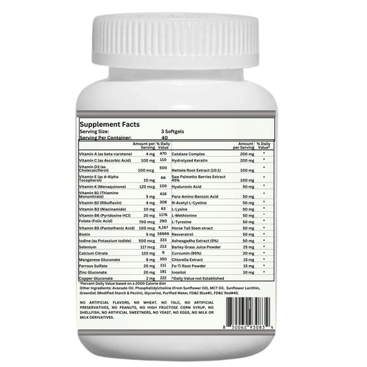 Nikoni Liposomal Anti Gray Hair Formula – 7 Vitamins, 6 Minerals, 5 Amino Acids & 12 Plant Extracts, for Healthy Hair Maintenance– 120 Vegan Softgels