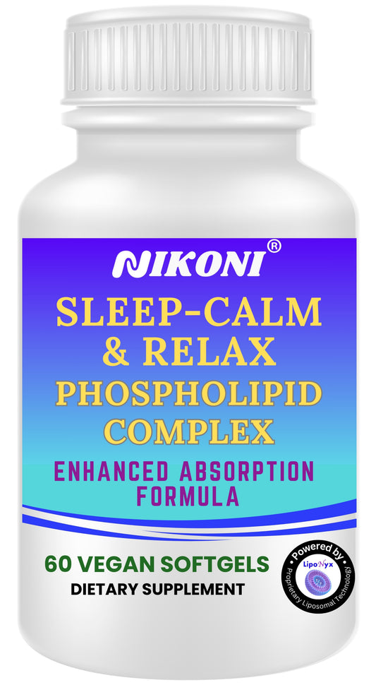 Nikoni Sleep‑Calm‑Relax – Phospholipid Complex with Melatonin, L‑Theanine, 5‑HTP & Herbal Extracts-60 Vegan Softgels