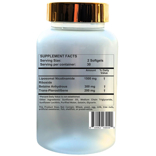 Nikoni Liposomal NAD+ 2000 mg with TMG and Pterostilbene Softgels