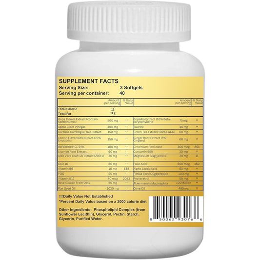 Nikoni GLP-1 Supplement with Akkermansia, Berberine, Curcumin, ACV Vegan Softgels