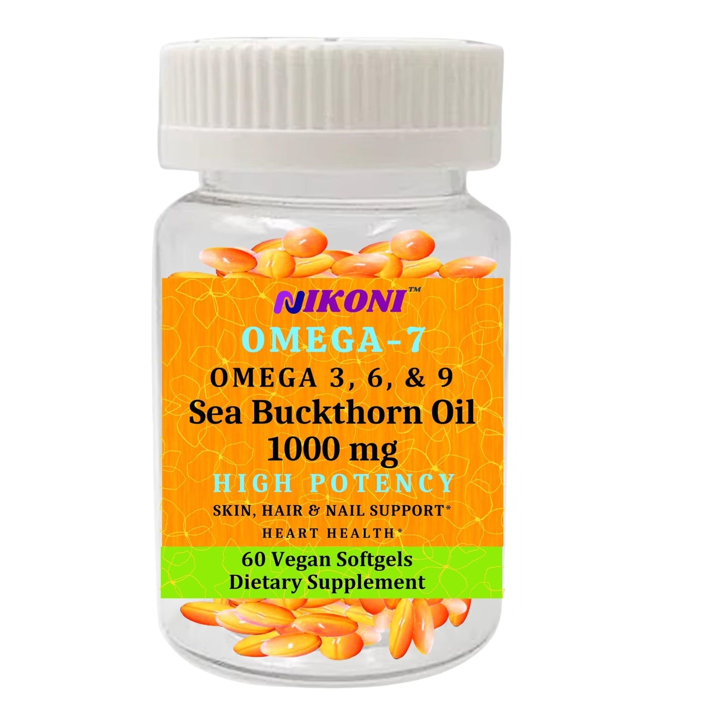 Nikoni Organic Sea Buckthorn Oil Vegan Softgels forr Healthy Skin, Hair, Nails