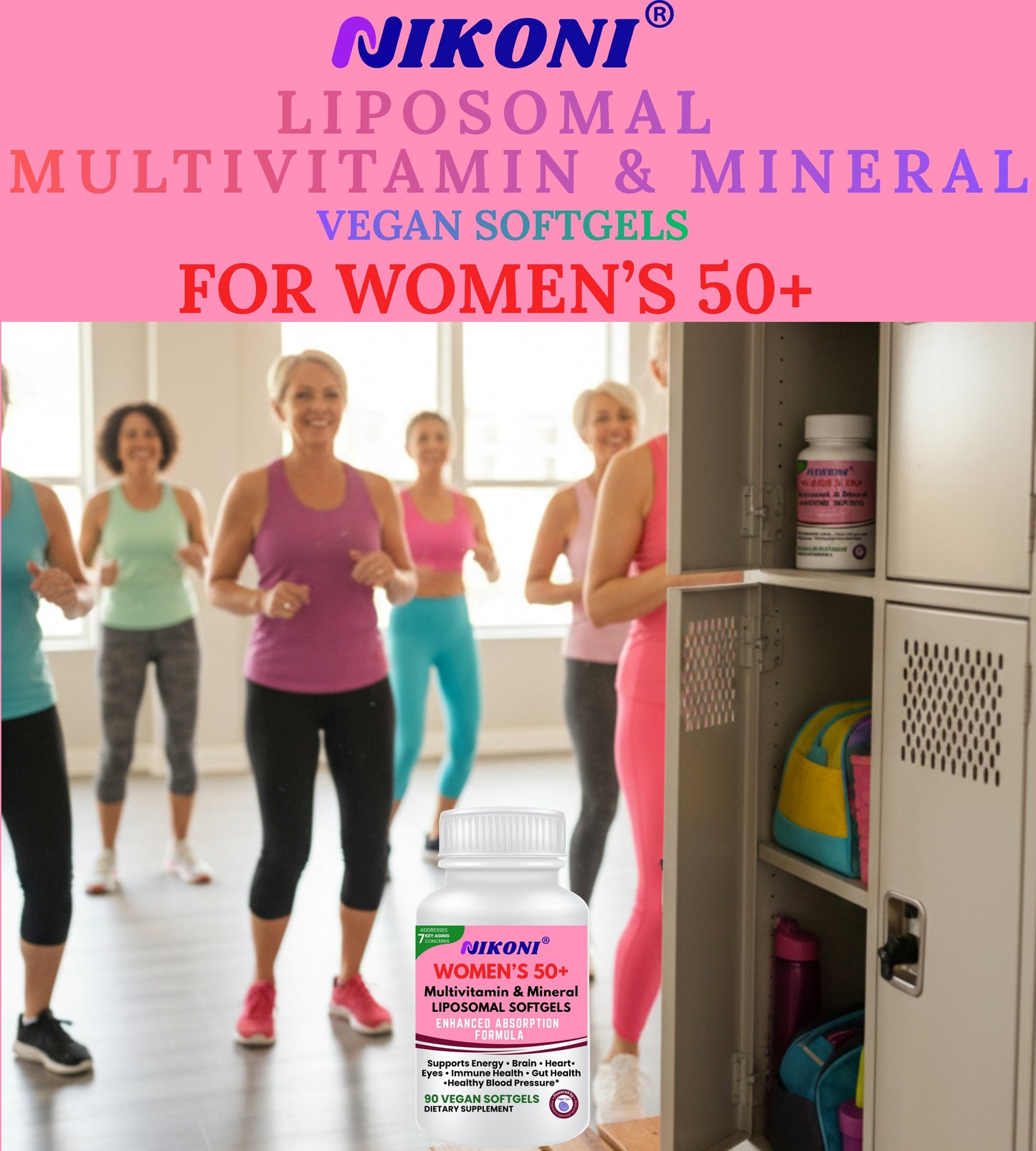 Nikoni Women's 50+ Multivitamin and Mineral Liposomal Vegan Softgels Enhanced Absorption Formula 90 Count