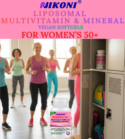 Nikoni Women's 50+ Multivitamin and Mineral Liposomal Vegan Softgels Enhanced Absorption Formula 90 Count