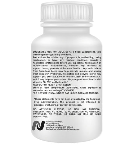 Nikoni® Liposomal Multivitamin & Mineral for Women – Vegan Softgels – Enhanced Absorption – 90 Count