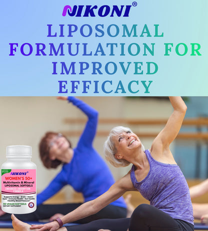 Nikoni Women's 50+ Multivitamin and Mineral Liposomal Vegan Softgels Enhanced Absorption Formula 90 Count
