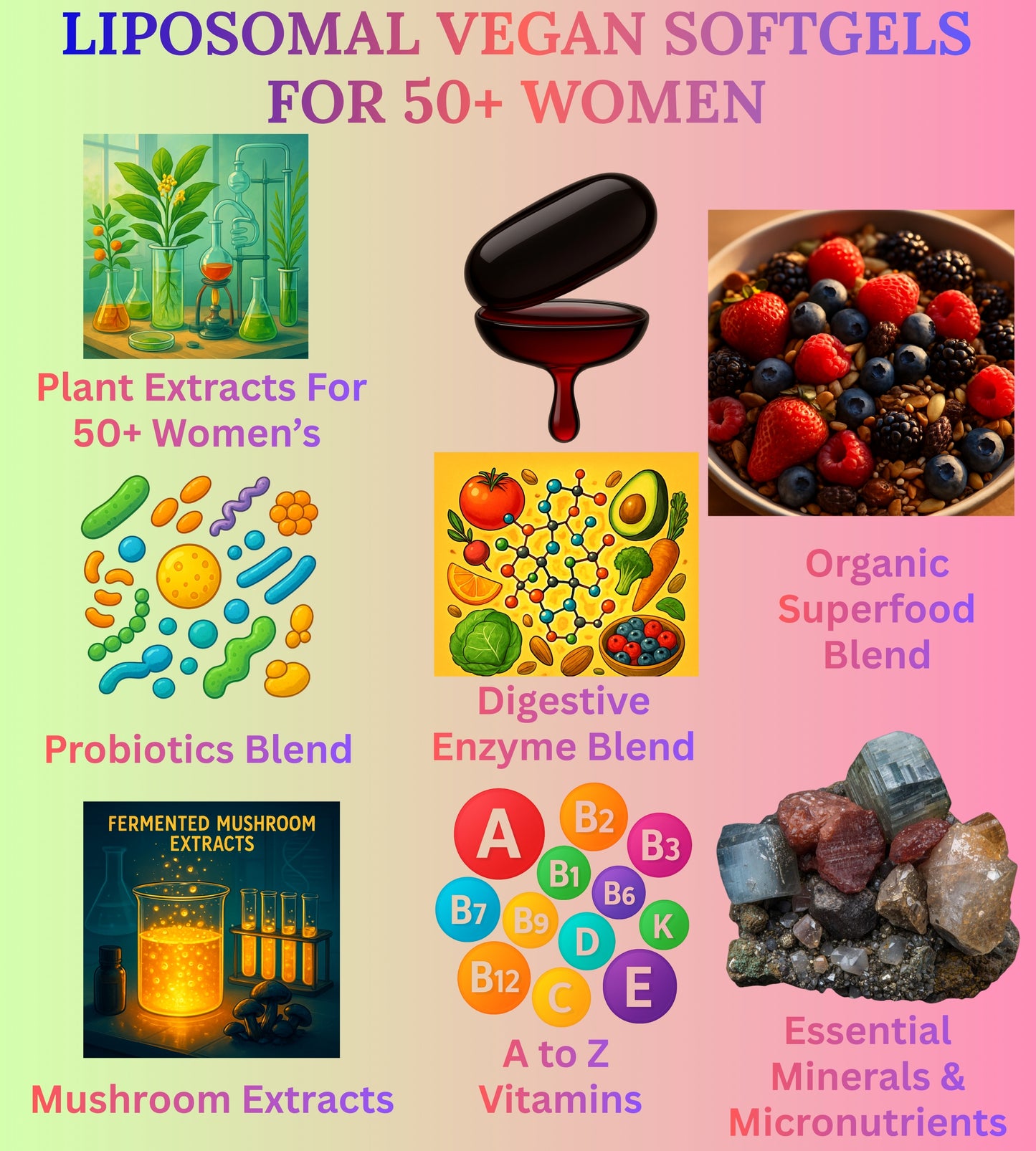 Nikoni Women's 50+ Multivitamin and Mineral Liposomal Vegan Softgels Enhanced Absorption Formula 90 Count