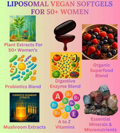 Nikoni Women's 50+ Multivitamin and Mineral Liposomal Vegan Softgels Enhanced Absorption Formula 90 Count