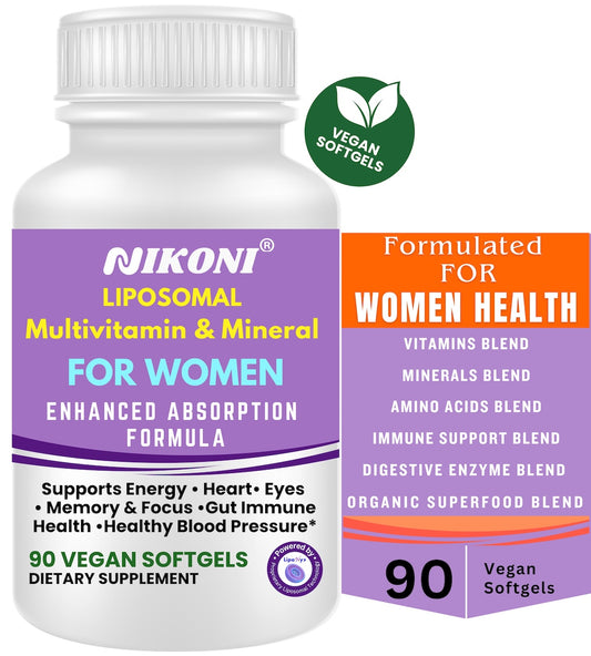 Nikoni® Liposomal Multivitamin & Mineral for Women – Vegan Softgels – Enhanced Absorption – 90 Count