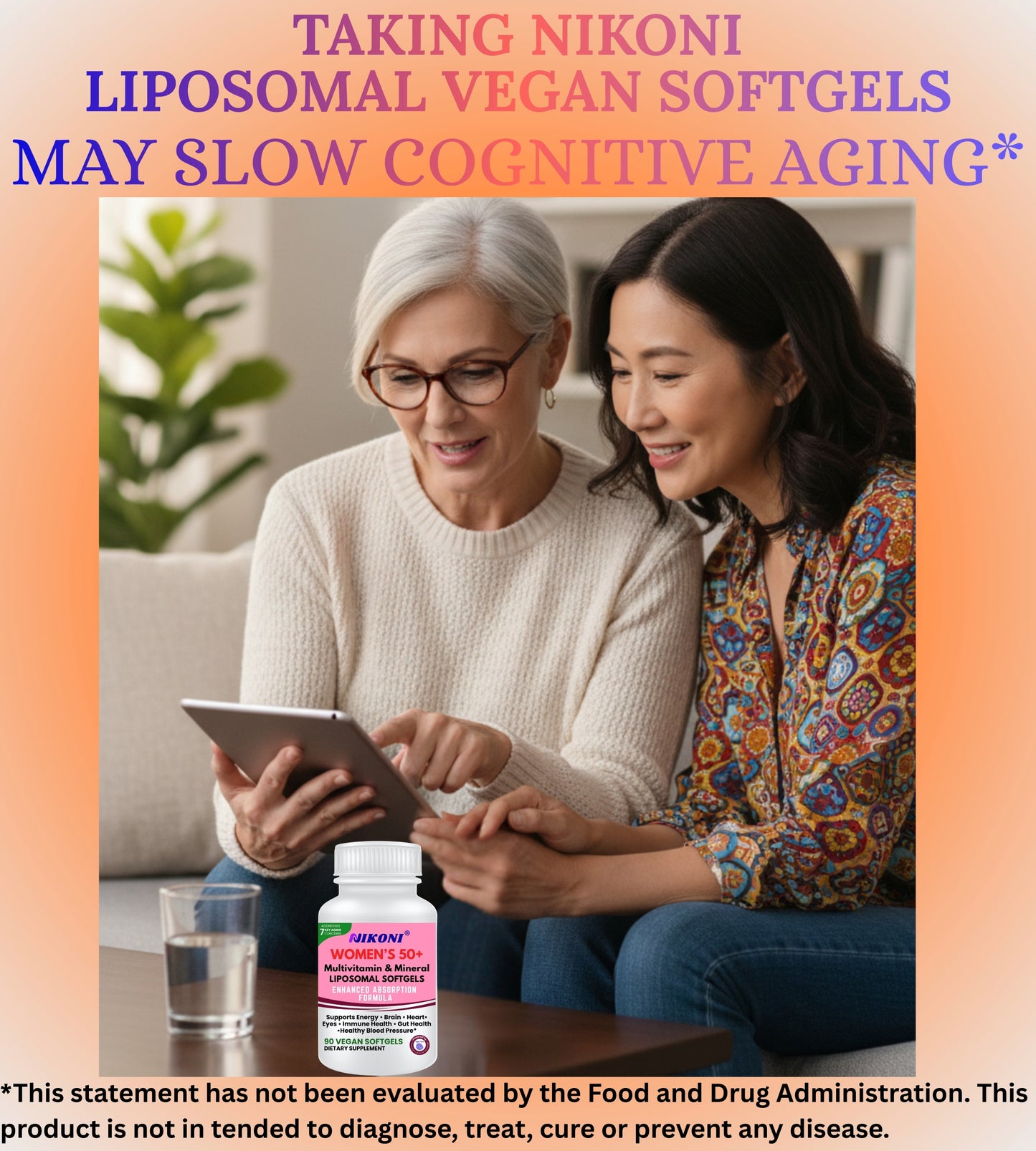 Nikoni Women's 50+ Multivitamin and Mineral Liposomal Vegan Softgels Enhanced Absorption Formula 90 Count