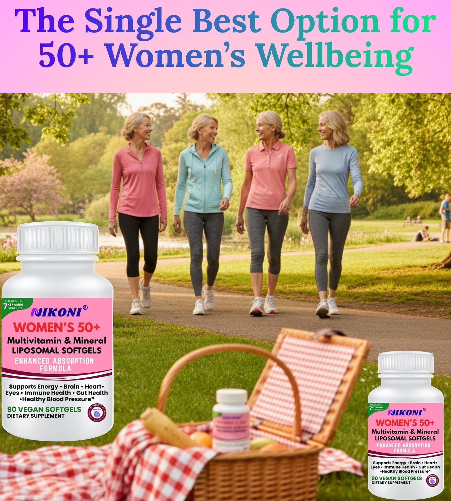 Nikoni Women's 50+ Multivitamin and Mineral Liposomal Vegan Softgels Enhanced Absorption Formula 90 Count
