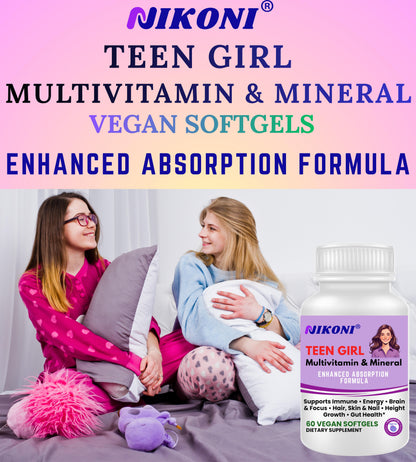 Nikoni® Teen Girl Multivitamin & Mineral -Enhanced Absorption Formula – 60 Vegan Softgels
