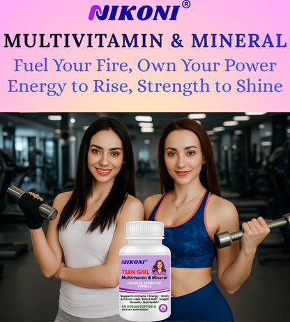 Nikoni® Teen Girl Multivitamin & Mineral -Enhanced Absorption Formula – 60 Vegan Softgels