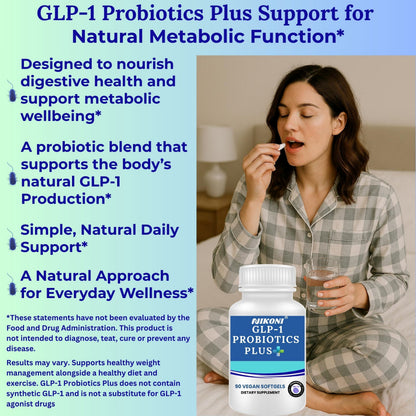 Nikoni GLP-1 Probiotics Plus 450Billion CFU with Prebiotics, Supports Metabolism & GLP-1 Pathways, 90 Vegan Softgels, 1 Softgel Daily.