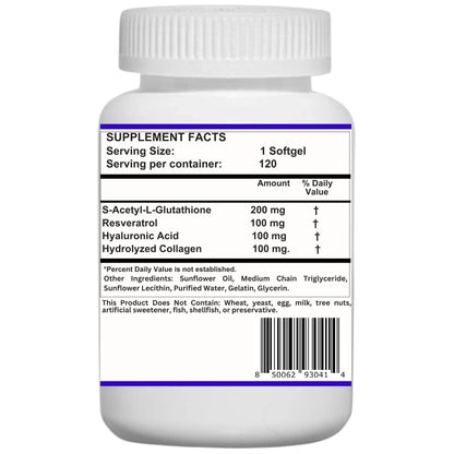Nikoni Liposomal S-Acetyl L-Glutathione Resveratrol, Hyaluronic Acid & Collagen  Softgels