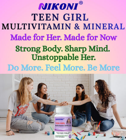 Nikoni® Teen Girl Multivitamin & Mineral -Enhanced Absorption Formula – 60 Vegan Softgels