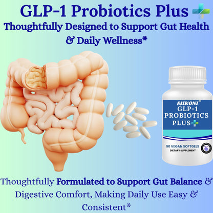 Nikoni GLP-1 Probiotics Plus 450Billion CFU with Prebiotics, Supports Metabolism & GLP-1 Pathways, 90 Vegan Softgels, 1 Softgel Daily.
