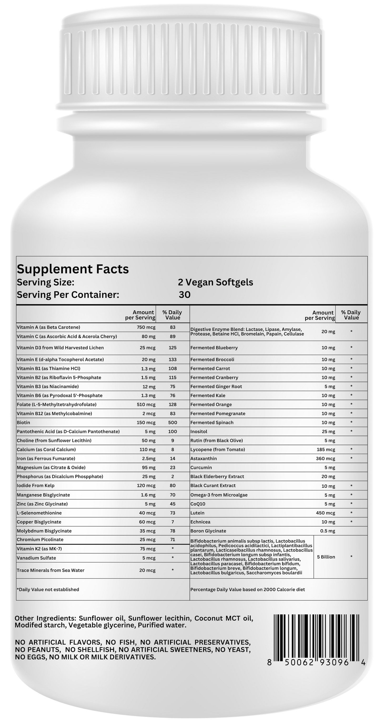 Nikoni Teen Boys Fermented Multivitamin and Mineral Vegan Softgels for Better Absorption 60 Count