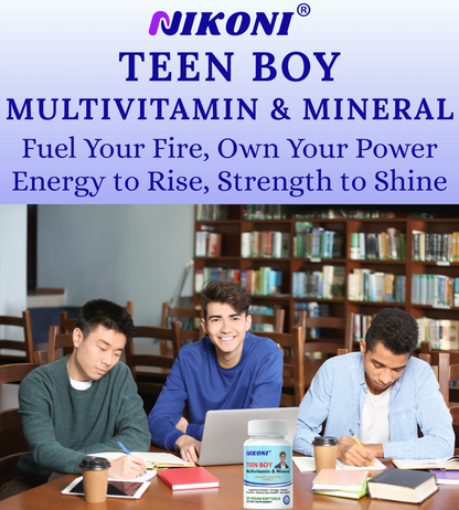 Nikoni® Teen Boy Multivitamin & Mineral – Enhanced Absorption Formula – 60 Vegan Softgels
