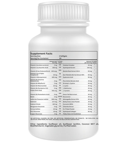 Nikoni Hair ReGROW for Men, Liposomal Hair Support Liposomal Formula with Biotin, Keratin, Saw Palmetto & Essential Nutrients-60 Vegan Softgels