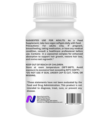 Nikoni Hair ReGROW for Men, Liposomal Hair Support Liposomal Formula with Biotin, Keratin, Saw Palmetto & Essential Nutrients-60 Vegan Softgels