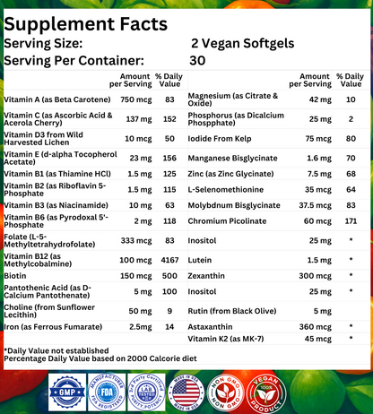 Nikoni® Teen Boy Multivitamin & Mineral – Enhanced Absorption Formula – 60 Vegan Softgels