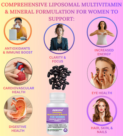 Nikoni® Liposomal Multivitamin & Mineral for Women – Vegan Softgels – Enhanced Absorption – 90 Count
