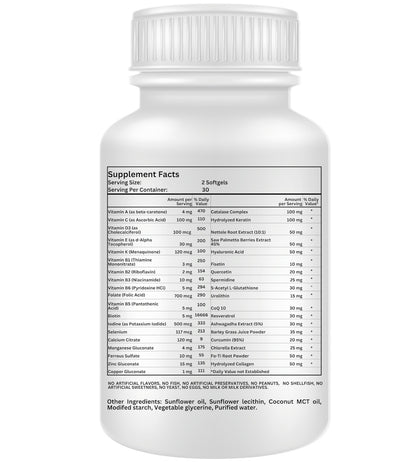 Nikoni Hair ReGROW Women's Liposomal Formula, Biotin, Keratin, Saw Palmetto and Botanical Essentials, Vegan, Gluten-Free, 60 Softgels