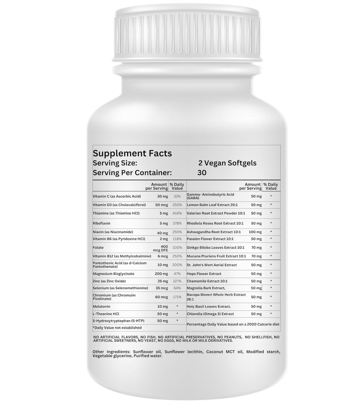 Nikoni Sleep‑Calm‑Relax – Phospholipid Complex with Melatonin, L‑Theanine, 5‑HTP & Herbal Extracts-60 Vegan Softgels