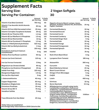 Nikoni Teen Boys Fermented Multivitamin and Mineral Vegan Softgels for Better Absorption 60 Count