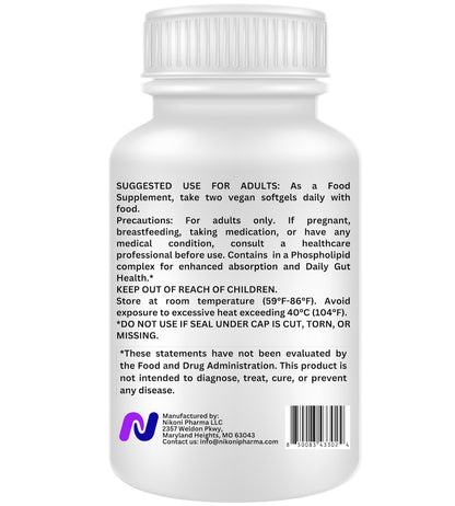 Nikoni Sleep‑Calm‑Relax – Phospholipid Complex with Melatonin, L‑Theanine, 5‑HTP & Herbal Extracts-60 Vegan Softgels