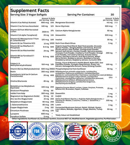 Nikoni® Liposomal Multivitamin & Mineral for Women – Vegan Softgels – Enhanced Absorption – 90 Count