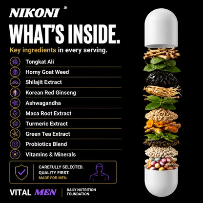 NIKONI Vital Men – Liposomal Testosterone Complex | Healthy Testosterone, Drive & Libido, Energy, Stamina, Focus | 90 Vegan Capsules