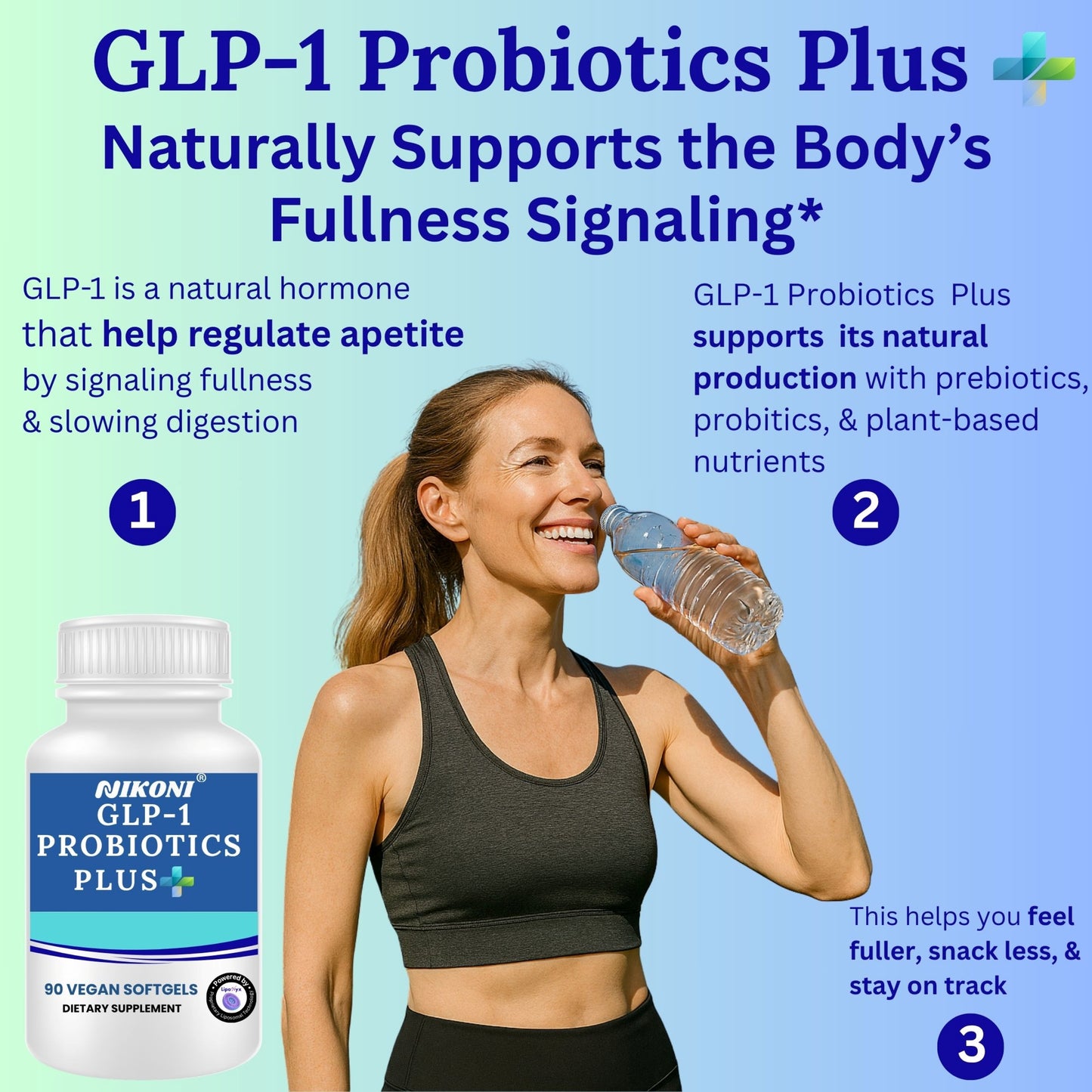 Nikoni GLP-1 Probiotics Plus 450Billion CFU with Prebiotics, Supports Metabolism & GLP-1 Pathways, 90 Vegan Softgels, 1 Softgel Daily.