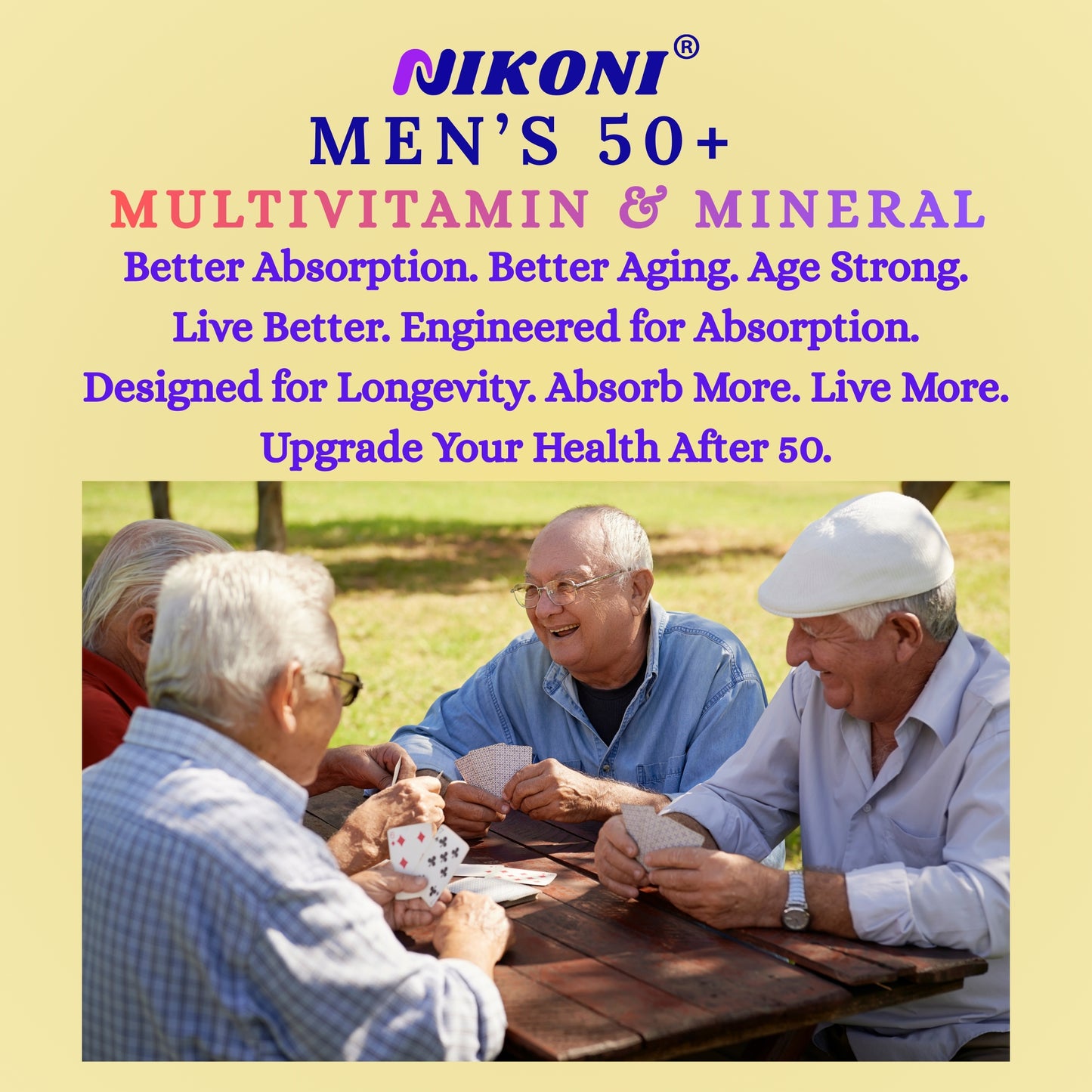 Nikoni Men's 50+ Liposomal Multivitamin and Mineral Vegan Softgels for Enhanced Absorption 90 Count
