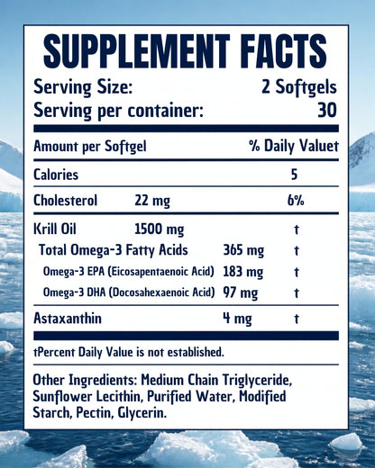 Nikoni Liposomal Antarctic Krill Oil 1500 mg, 4 mg Astaxanthin, Phospholipid Bound Omega 3, 60 Vegan Softgels