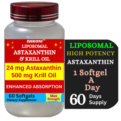 Nikoni Liposomal Astaxanthin 24mg with 500mg Krill Oil for Men & Women