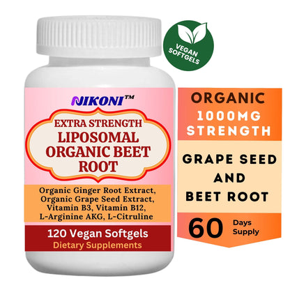 Nikoni Organic Liposomal Beet Root  Vegan Softgels, 1000 mg for Circulatory Support