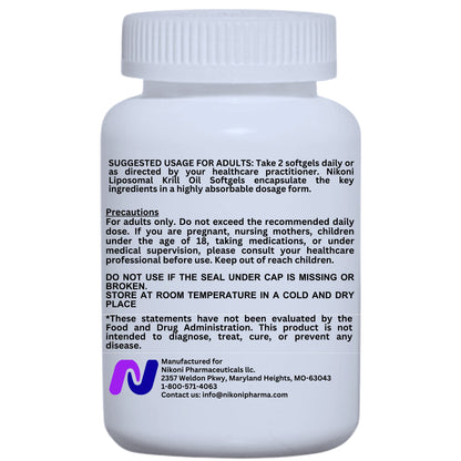 Nikoni Liposomal Antarctic Krill Oil 1500 mg, 4 mg Astaxanthin, Phospholipid Bound Omega 3, 60 Vegan Softgels