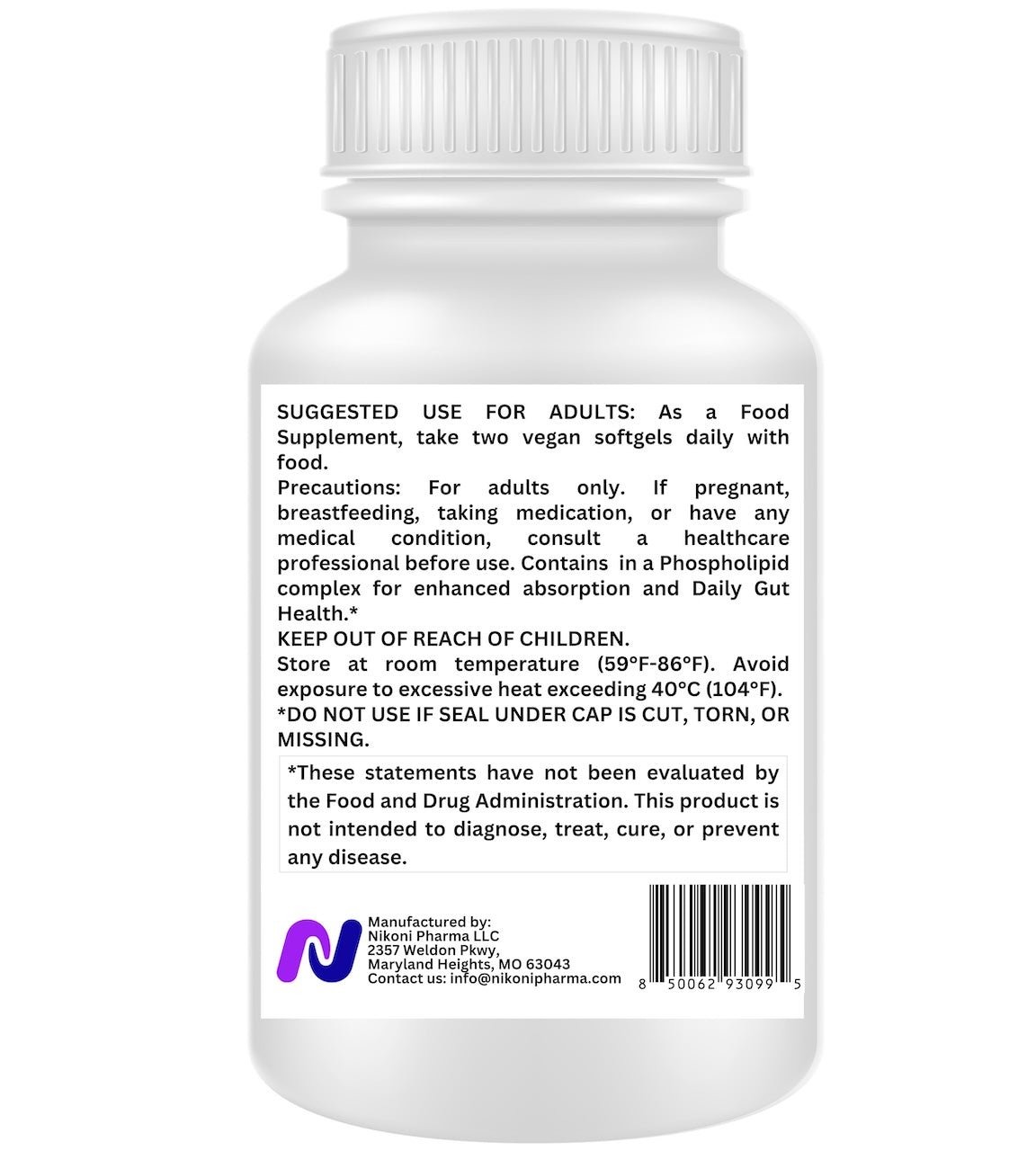 Nikoni® Calm Relax Phospholipid Complex | Enhanced Absorption Formula | 60 Vegan Softgels