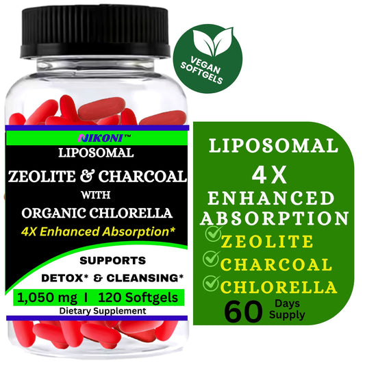 Nikoni Vegan Liposomal Zeolite, Activated Charcoal & Organic Chlorella, Supports Full Body Detox