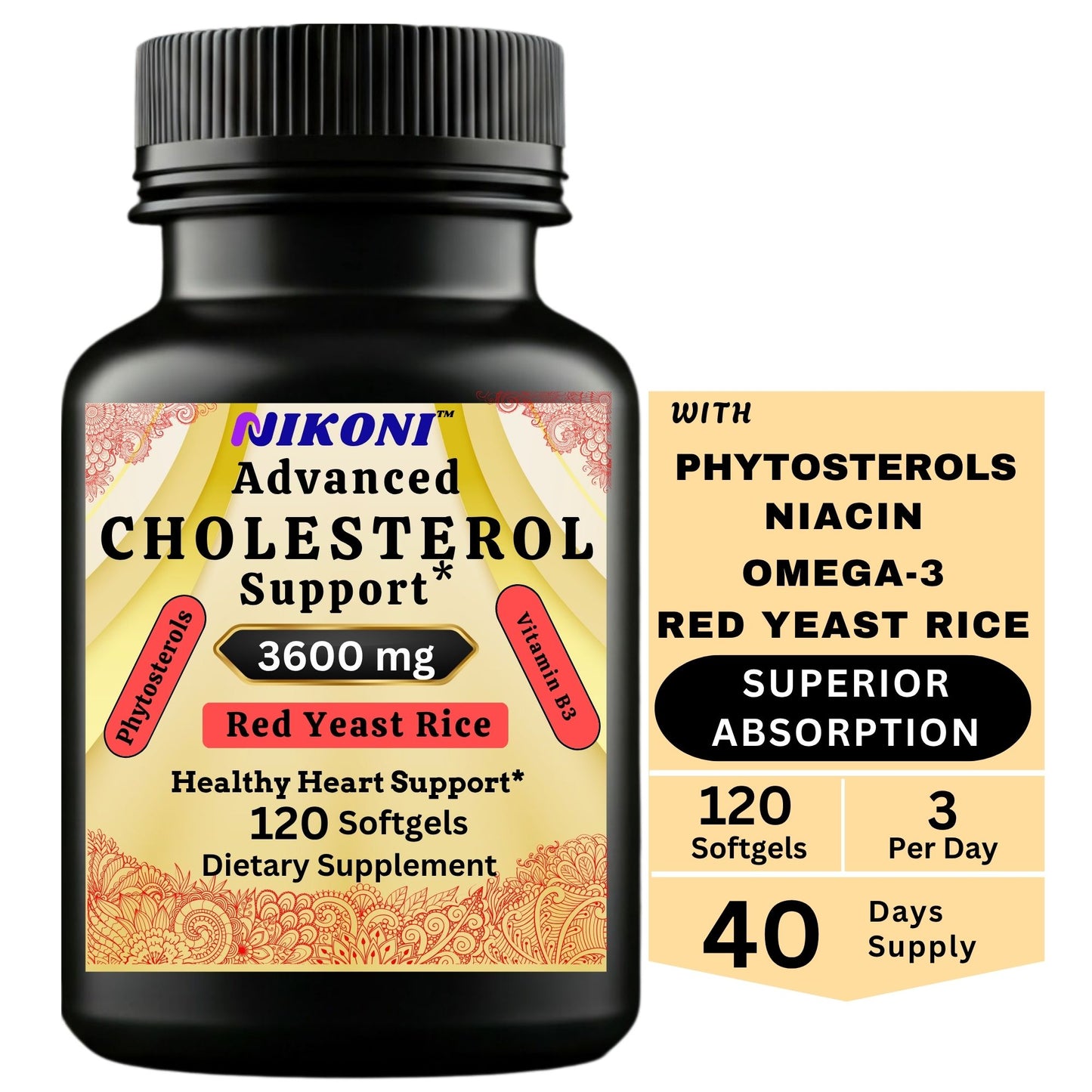 Nikoni Advanced Cholesterol Support 3600 mg Plant Sterols Softgels