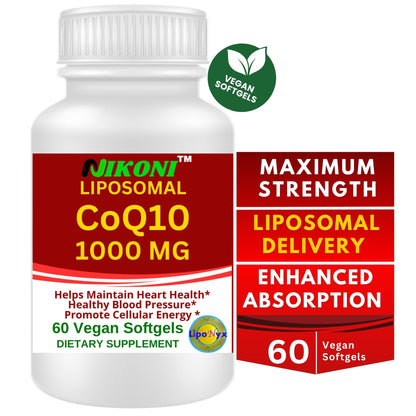 Nikoni Liposomal CoQ10 1000mg Vegan Softges, Supports Heart, Brain & Energy