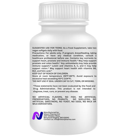 Nikoni® Teen Boy Multivitamin & Mineral – Enhanced Absorption Formula – 60 Vegan Softgels