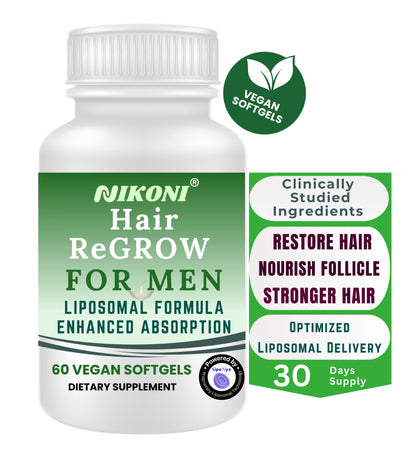 Nikoni Hair ReGROW for Men, Liposomal Hair Support Liposomal Formula with Biotin, Keratin, Saw Palmetto & Essential Nutrients-60 Vegan Softgels