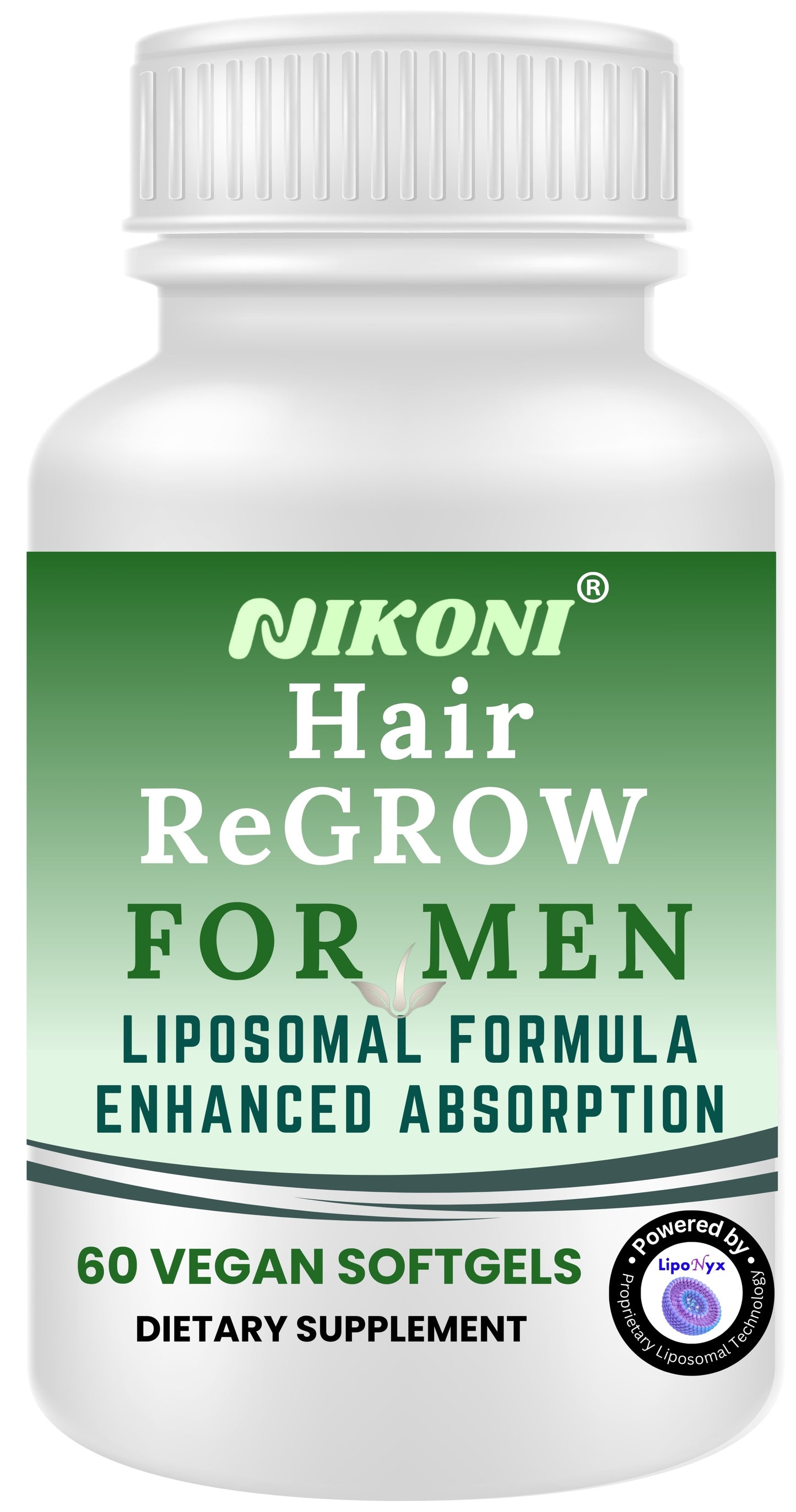 Nikoni Hair ReGROW for Men, Liposomal Hair Support Liposomal Formula with Biotin, Keratin, Saw Palmetto & Essential Nutrients-60 Vegan Softgels