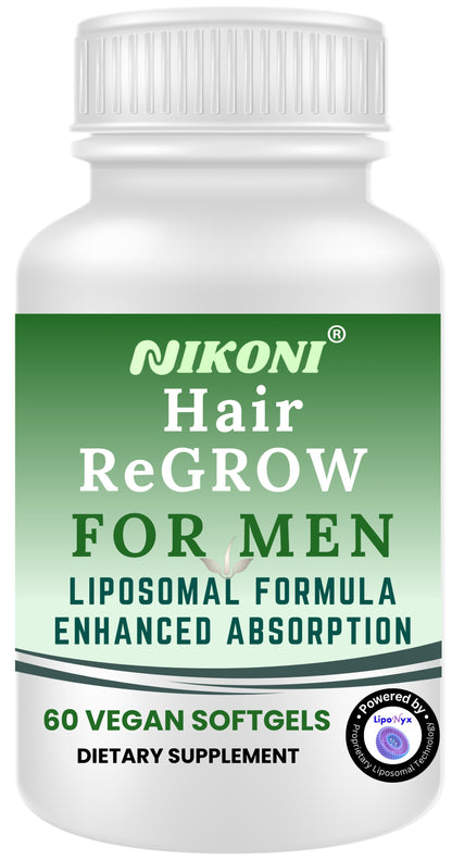 Nikoni Hair ReGROW for Men, Liposomal Hair Support Liposomal Formula with Biotin, Keratin, Saw Palmetto & Essential Nutrients-60 Vegan Softgels