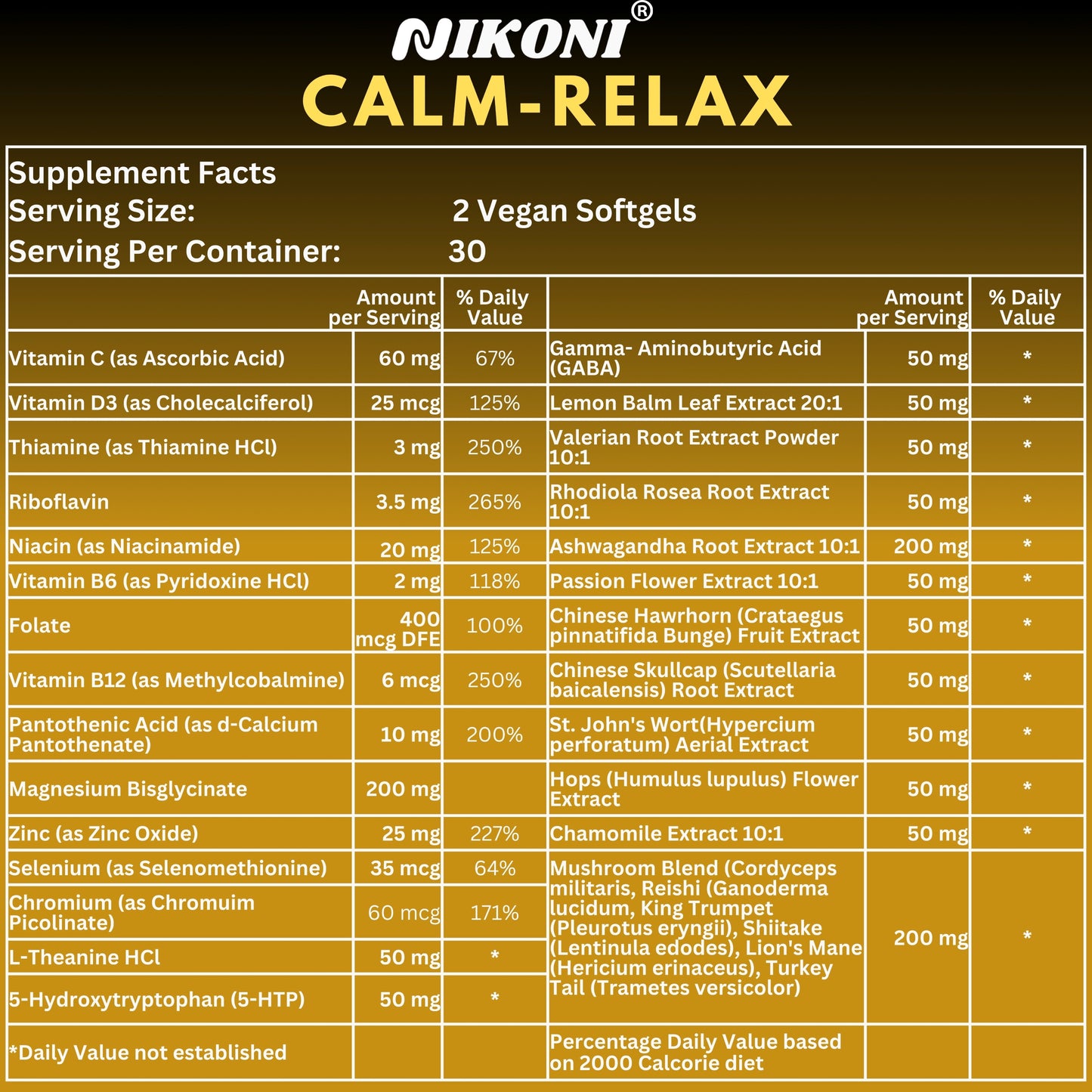 Nikoni® Calm Relax Phospholipid Complex | Enhanced Absorption Formula | 60 Vegan Softgels